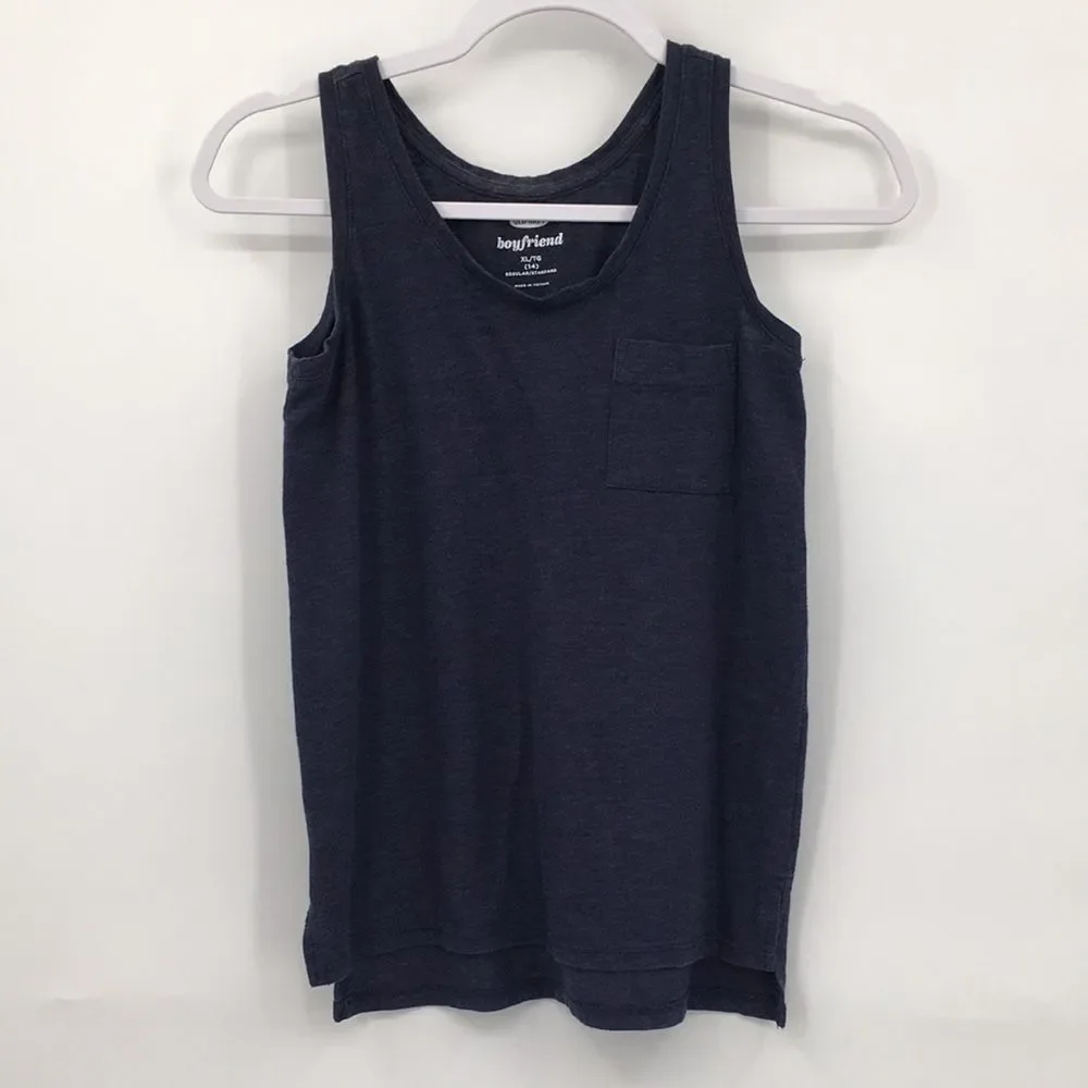 Old Navy Boyfriend Heathered Navy Sleeveless Tank Top with Side Slit XL 14